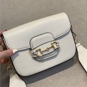 Gucci White Leather Crossbody with Gold Horsebit Accent
